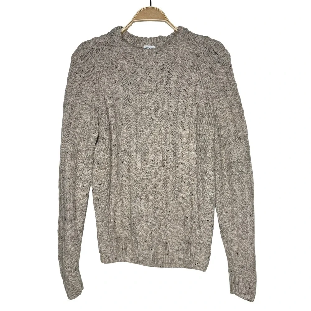 Artisan Knitwear Cable Knit Wool Sweater XS Speckled Tan Crew Neck‎